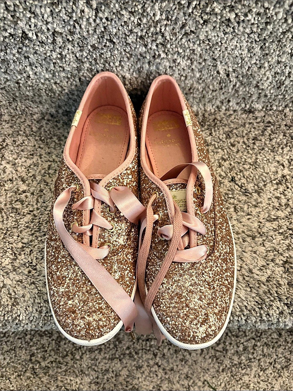 Keds/Kate Spade Glitter Lace-Up Sneakers in Pink & Gold Like New